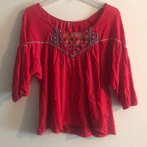 Red quarter sleeve swing top FREE PEOPLE❤️